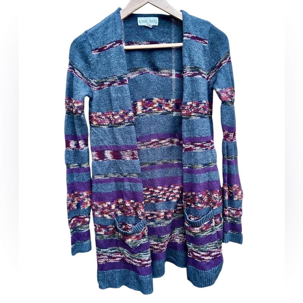 Knox Rose Boho Stripe Open Front Sweater Cardigan Sz. XS